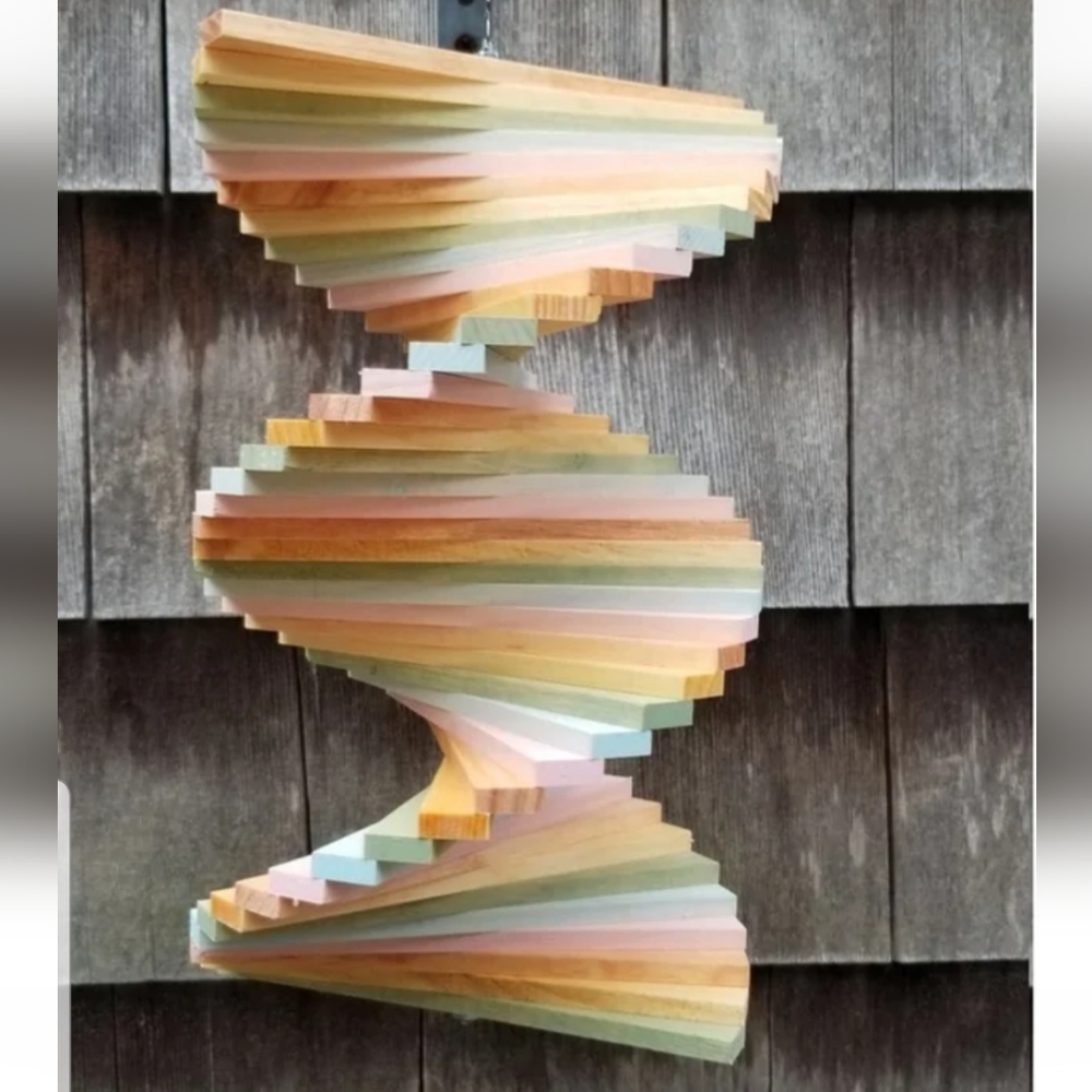 Wooden Wood Spinner Stained pastel colors twister Windmill Windchime cottage - Picture 3 of 5